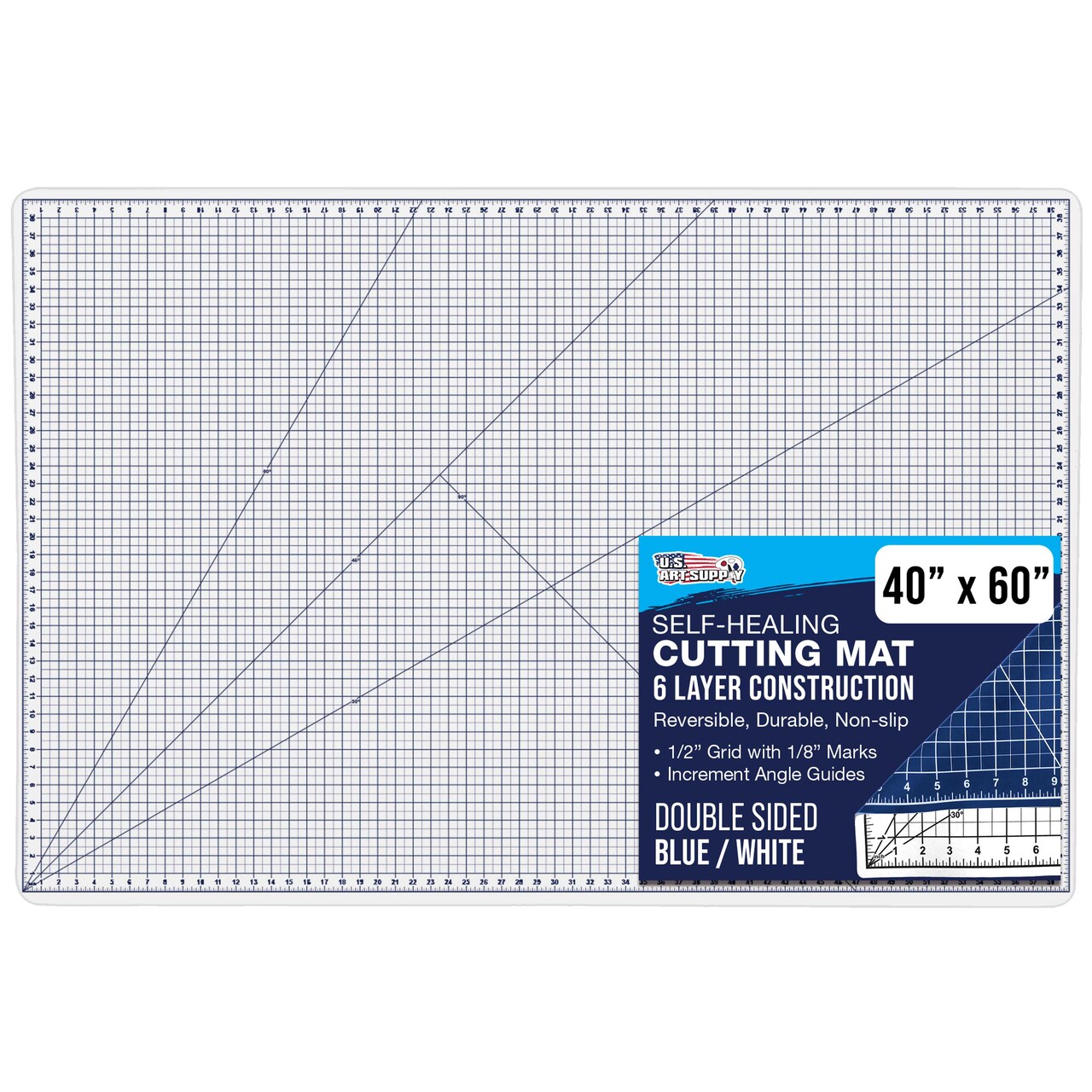 40" x 60" Self-Healing Cutting Mat 5-Ply - Double-Sided White/Blue Craft Mat, Non-Slip Cutting Mats for Crafts, Sewing, Quilting, Scrapbooking